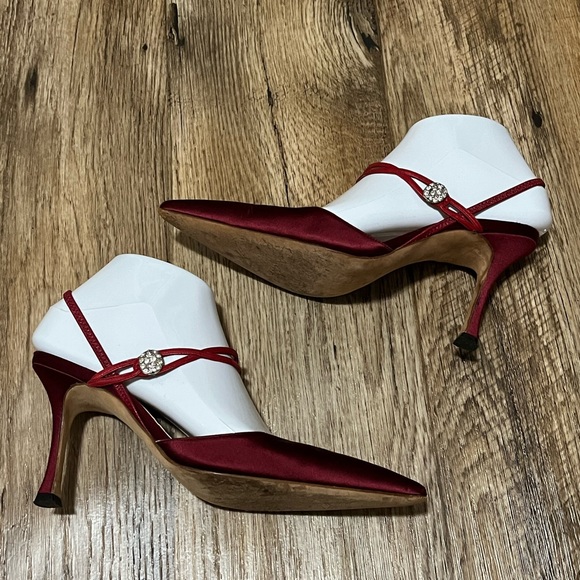 Manolo Blahnik Shoes - Manolo Blahnik Red Satin Slingback Shoes Size 6.5 Preowned